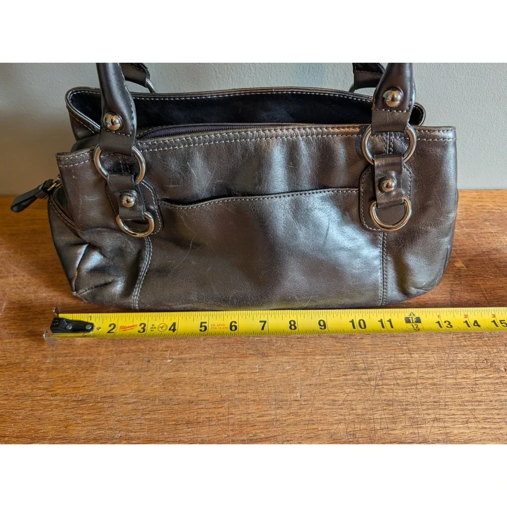 Vintage Y2K Giani Bernini Metallic Pewter Leather Shoulder Bag Silver Hardware